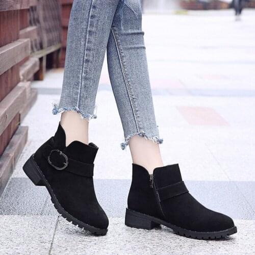 Womens Ankle Boots 2019 Autumn Womens Casual Shoes Round Head Flat Womens Shoes Flat Bracelet Solid Comfort
