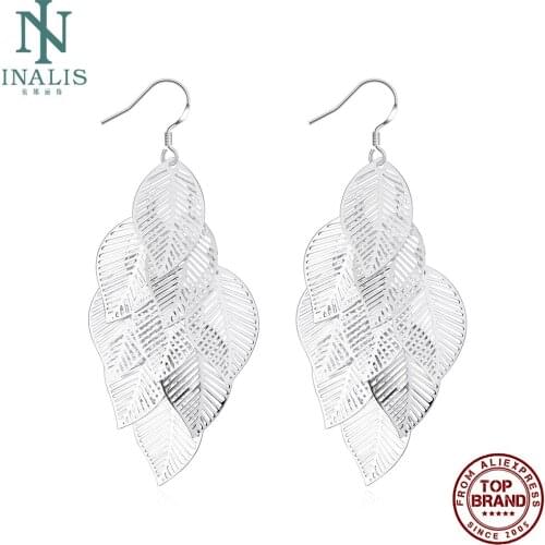 INALIS Silver Plated Hollow-out Leaf Drop Earrings For Women Anniversary Valentines Day Gift Earring Fashion Jewelry Wholesale
