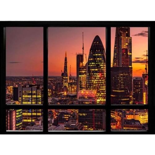 DIY Diamond Painting Window New York City Night Landscape Diamond Embroidery Mosaic 5D Cross Stitch Full Square Round Drill