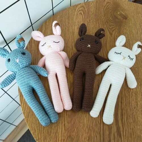 1pcs 26cm handmade rabbit crochet wool doll wool animal stuffed plush toy baby soothing newborn baby photography and daily toy