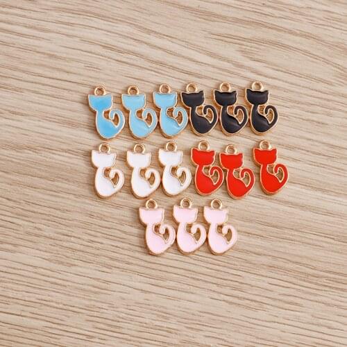 10pcs 6*14mm 5 Color Cute Mini Cat Charms for Necklaces Pendants Earrings Enamel Cartoon Animals Charms Accessories DIY Jewelry