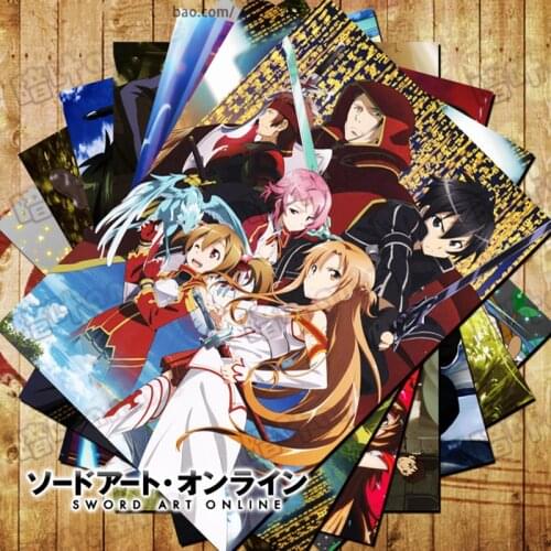 10 PCS/LOT Anime Sword Art Online Poster SAO Stickers Toy Postcard Kazuto Asuna Suguha Yui Keiko Rika Sachi Gift Card A3/4 size
