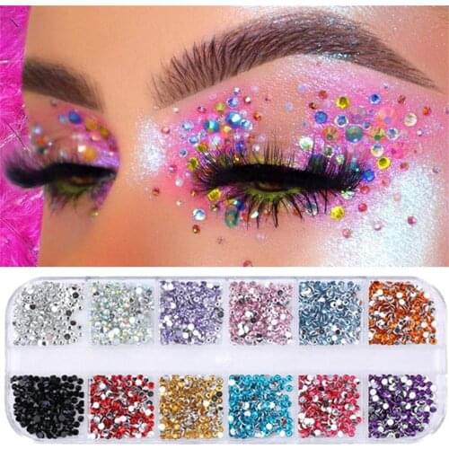 12 Grids Multi-size Nail Art 3D Crystal AB Clear Nail Stones Gems Pearl DIY Nail Art Decorations Glitter Rivet
