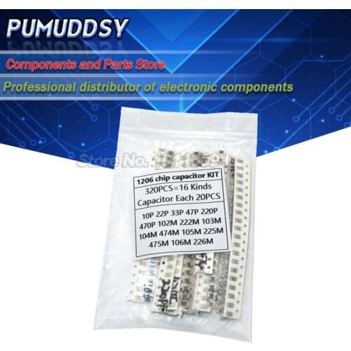 16values*20pcs=320PCS 1206 SMD Capacitor assorted kit 10pF~22uF component diy samples kit new and