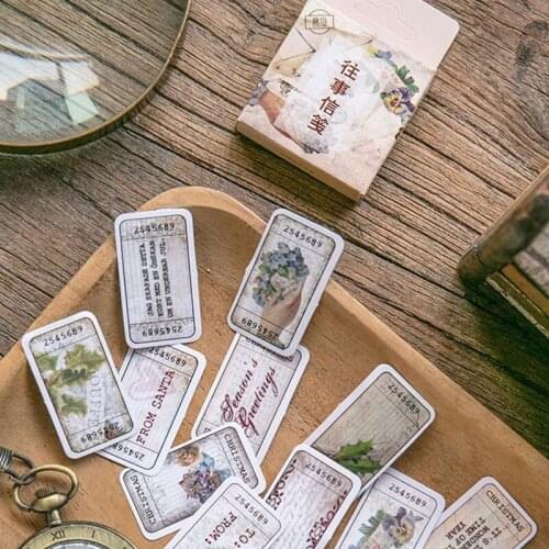 45pcs European Boxed Sticker Retro Animal Calendar Character Hand Account Adhesive Plant Letterhead Diary Decoration Stationery