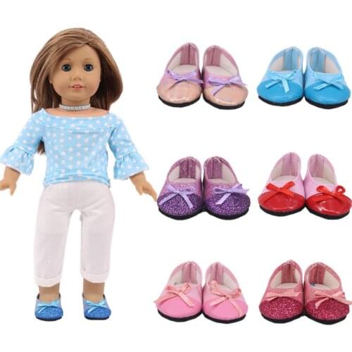 7 Styles Shiny Fashion Bow Shoes For 18 Inches American Doll&43 CM New Born Baby Generation Russian DIY Girls Toy