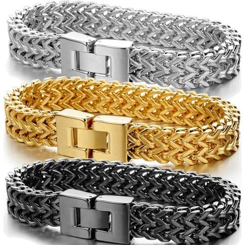 Gold/Black Tone Stainless Steel Figaro Chain Link Bracelet Bangle Jewelry For Men As Christmas Gift 12mm*22cm