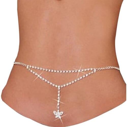 1pc Waist Chain Fashion Rhinestone Heart Butterfly Decor Waist Chain Belt Belly Chain Body Jewelry Clothing Accessories