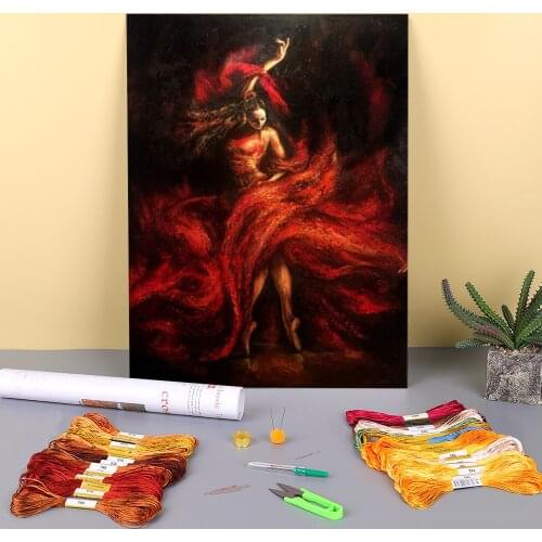 Woman Dance Printed Water-Soluble Canvas 11CT Cross-Stitch Complete Kit DIY Embroidery DMC Threads Handmade Craft Hobby Gift