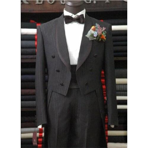 Custom Made To Measure black pinstripe tailcoat,BESPOKE long tail BLACK tuxedo tailcoat,TAILORED MEN SUITS