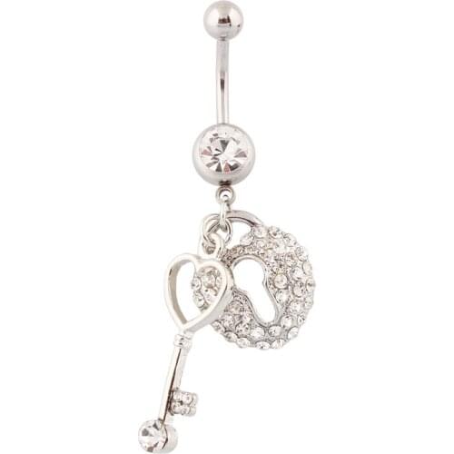Navel rings Heart key lock belly button rings fashion body piercing Body jewelry Wholesale 14G Surgical Steel bar medical steel