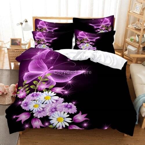Purple Butterfly Bedding Set Flower Fashion 3d Duvet Cover Sets Comforter Bed Linen Twin Queen King Single Size Dropshipping Hot