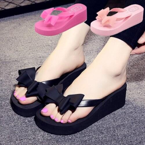 Summer New Style-SLIPPER Womens Bow Flip-flop Flip-flops Thick Bottomed Anti-slip High-Heel Sandals Women Shoes