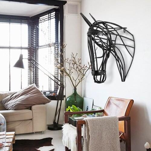 Loft Industrial Wrought Iron Mural Metal Hollow Horse Head Wall Hanging Decor Pendant Living Room Hotel Restaurant Background