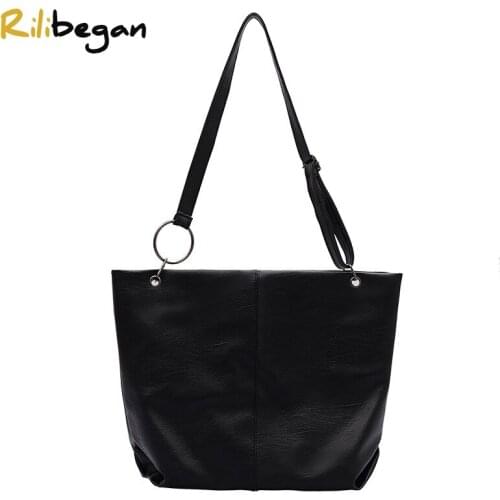 Fashion PU Leather Women Tote Bag Classic Black Shoulder Bag for Women Top Handle Bag Casual Crossbody Bag Handbag Female