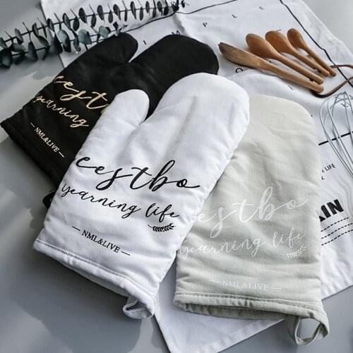 Fashion Cotton Linen Oven Glove Heatproof Mitten Kitchen Cooking Microwave Oven Mitt Insulated Non-slip Glove Thickening