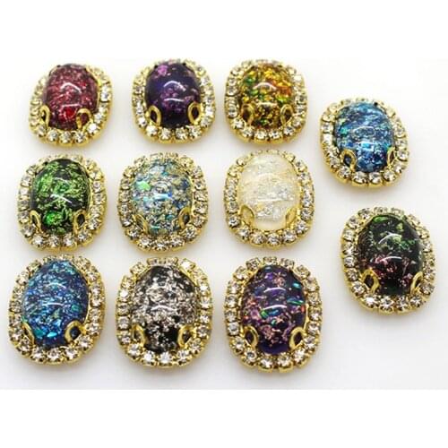 Fashion 10 pcs of oval golden 4-hole convex rhinestone buttons, can be used to sew crafts wedding dress decoration brooch design