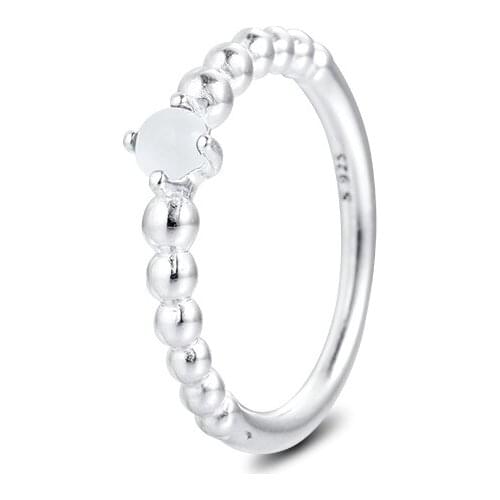 Milky White Beaded Rings 100% Authentic 925 Sterling-Silver-Jewelry Free Shipping