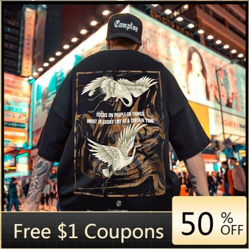 2021 New Short-sleeved 45KG-150KG Male Chinese Style Crane Mens S-6XL Fashion Brand T-shirt Loose Trend Half-sleeved T-shirt