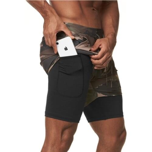 2021 Camo Running Shorts Men 2 In 1 Double-Deck Quick Dry GYM Sport Fitness Jogging Workout Men Sports Short Pants