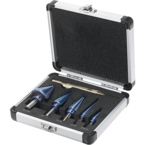 50 Sizes HSS Step Drill Bit Set with Automatic Center Punch and Aluminum Case Multiple Hole Titanium Straight Grooved Step Drill