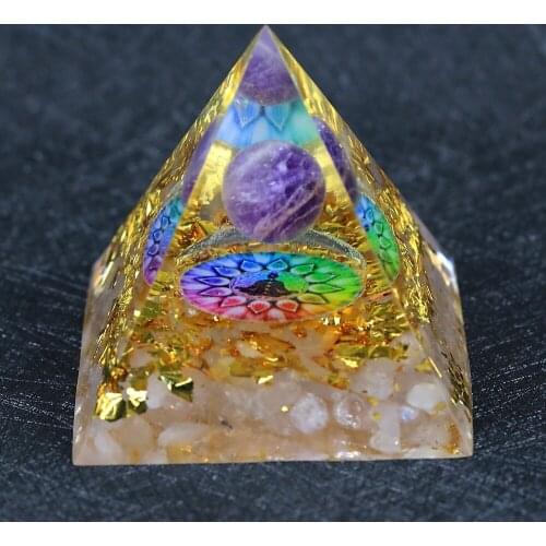 New Orgonite Pyramid Amethyst beads Sphere With buddhist Lotus Natural Raw Shimmer Spectrolite Stones Reiki Chakra Yoga Jewelry