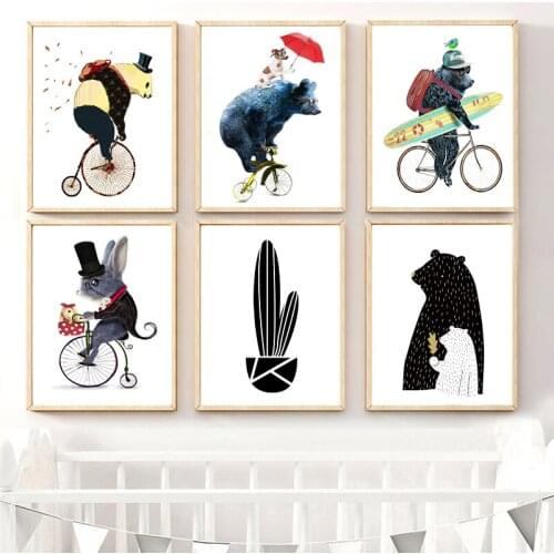Panda Bear Bunny Canvas Child Poster Nursery Wall Art Picture Prints Bikes Animal Painting Nordic Kid Baby Bedroom Home Decor