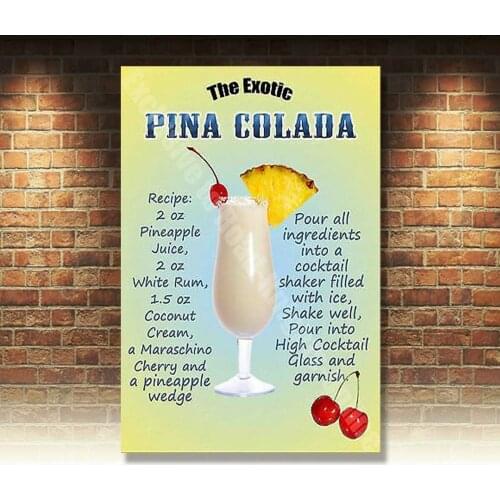 Pina Colada Cocktail Drink Recipe, Wine Bar Pub Hotel 53 Small Metal Tin Sign