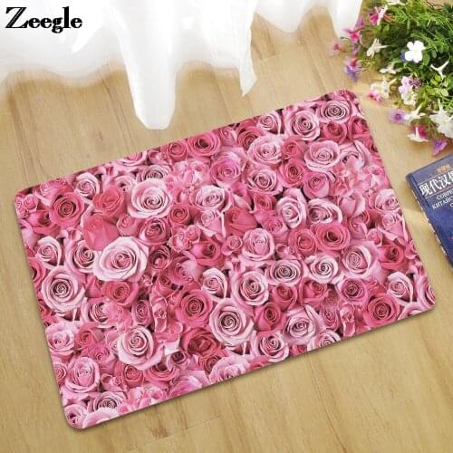 Zeegle Flower Printed Rubber Floor Mat Non Slip Washable Kitchen Rug Home Decor Foot Mat Home Decor Waterproof Door Mat