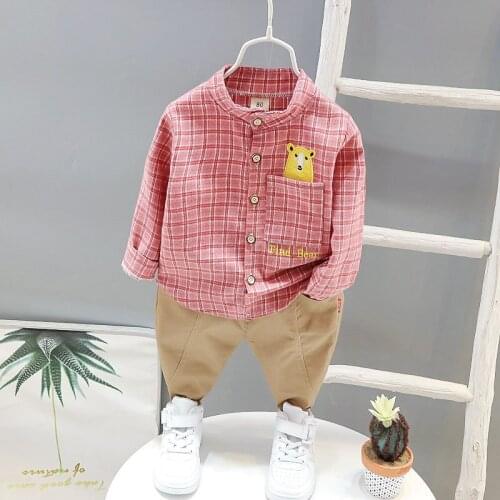 Spring Autumn Children Baby Boy Clothes Kid Plaid Bear Shirt Pants 2Pcs/Sets Toddler Giraffe Casual Infant Tracksuits Outwear