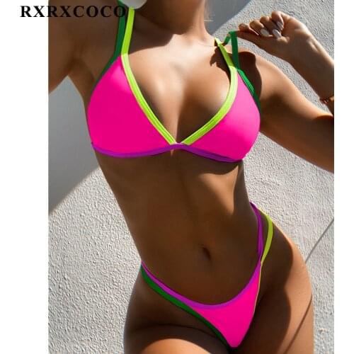 RXRXCOCO Solid Bikini Swimwear Women Swimsuit 2021 Sexy Thong Female Bathing Suit Female Beach Wear Biquini High Cut Bikini