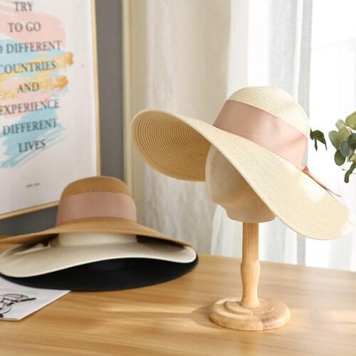 Retro Womens Summer Hat Big Wide Brim Bow Ribbon Decoration Sun Protection Cap for Girl Female Beach Hat Fashion Sun Straw Hats