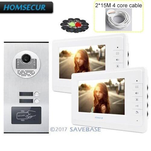 HOMSECUR 7" TFT Video Door Entry Intercom Kit with One Button Unlock for House/Flat+2*15m 4-core Cable