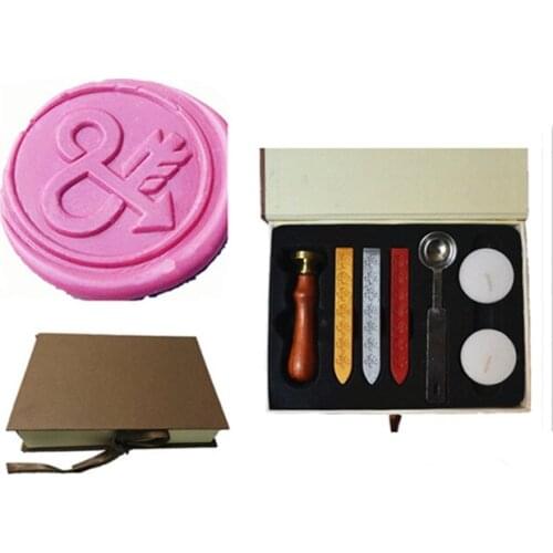 Vintage Fancy Ampersand And Arrow Custom Picture Wedding Invitation Wax Seal Sealing Stamp Sticks Melting Spoon gift Box Set