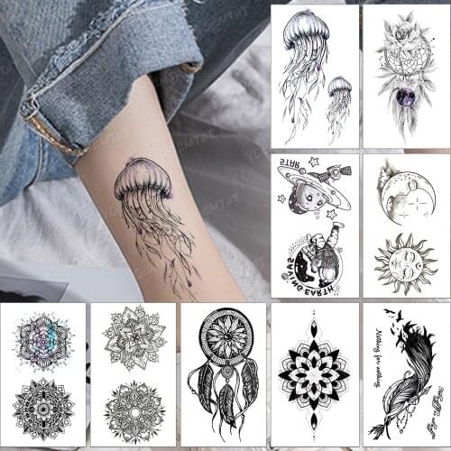 Waterproof Temporary Tattoo Sticker Jellyfish Purple Black Tattoo Arm Leg Tatoo Realistic Body Art Tatto Woman Man Child Tattoos