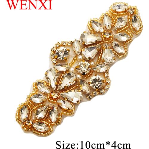 WENXI 10pcs Wholesale Bridal Hand Beaded Rhinestones Appliques Sewing On For Dress Sash And wedding Accessory DIY Iron On WX885
