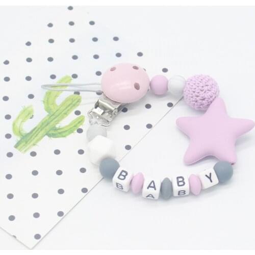 Baby Pacifier Clips Holder Chain Silicone Soother Five Star Kids Teether Teething Chain PBA free Infant Nipple Bottle Clip Chain