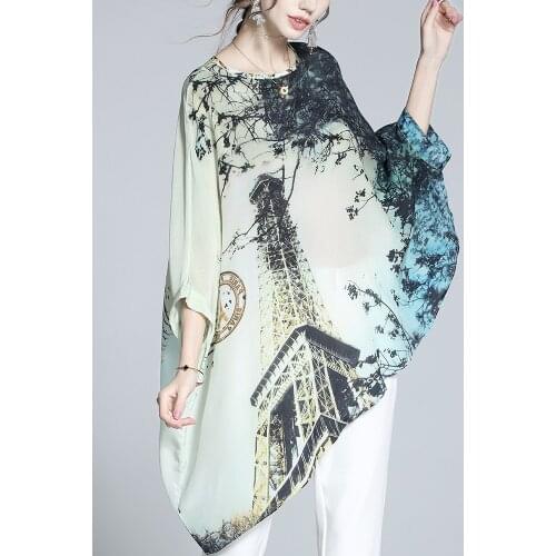 Silk blouse womens summer 2021 shirt retro ink 100% mulberry silk shirt