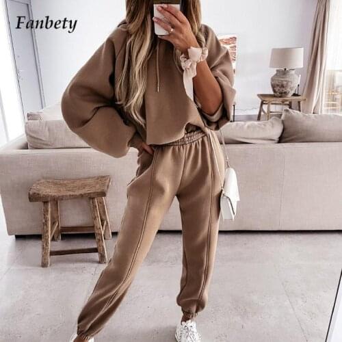 Women Solid Long Sleeve Tops And Pocket Sweatpants Tracksuit Fashion Sports 2Pc Set Outfits Casual Loose Hooded Sweatshirt Suit