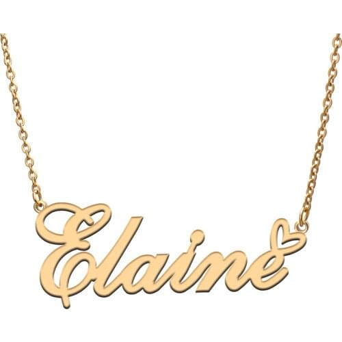 Love Heart Elaine Name Necklace for Women Stainless Steel Gold & Silver Nameplate Pendant Femme Mother Child Girls Gift