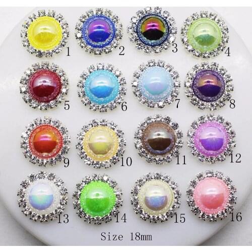 10pcs 18mm Fashion Round Flat Back Rhinestone Button Pearl Wedding Embellishment Buckle