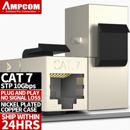 AMPCOM (UL Listed) CAT7/6/5E RJ45 In-line Coupler Keystone Jack, Shielded RJ45 Straight-Through Keystone Module Adapter Couplers