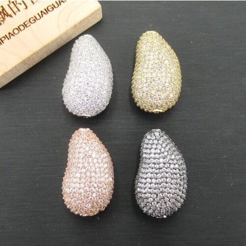 APDGG 18x30mm Hollow Teardrop Gold plated Cubic Zirconia CZ Micro Paved Loose Metal Beads For Jewelry Making DIY