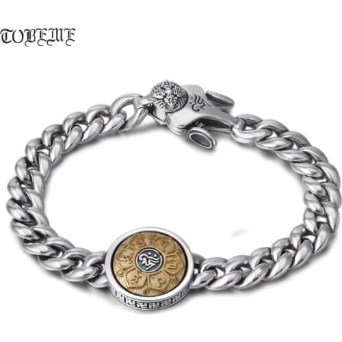 Real 925 Silver Tibetan Six Words Proverb Bracelet Thai Silver Buddhist OM Mani Padme Hum Bracelet Pure Silver Good Luck Bracele