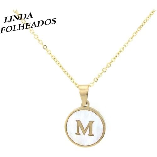 LINDA FOLHEADOS Hot Sales Simple Style Letter M Gold Stainless Steel Link Chain Round Shape Pendant Necklace Jewelry