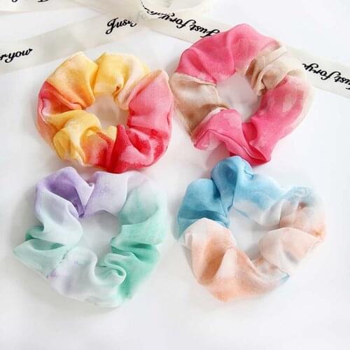 CN Bright Color Silk Scrunchie Women Elastic Hair Bands For Women Girls Retro Soft Bright Color Silk Hair Tie Hair Accessories