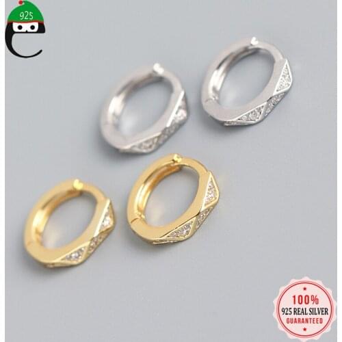 ElfoPlataSi 925 Sterling Silver Minimalist Geometric Zircon Hoop Earrings For Women Party Fashion S925 Earring Jewelry DA973
