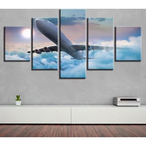 Canvas Wall Art Pictures Home Decor 5 Pieces Plane That Penetrates The Clouds Paintings HD Prints Aircraft Poster Modular Framed