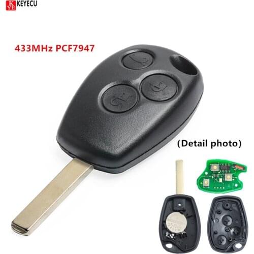 Keyecu Smart Remote Car Key Fob 3 Button 433MHz PCF7947 for Renault Kangoo 2009-2012, Clio III2006 - 2010, Modus Traffic Master