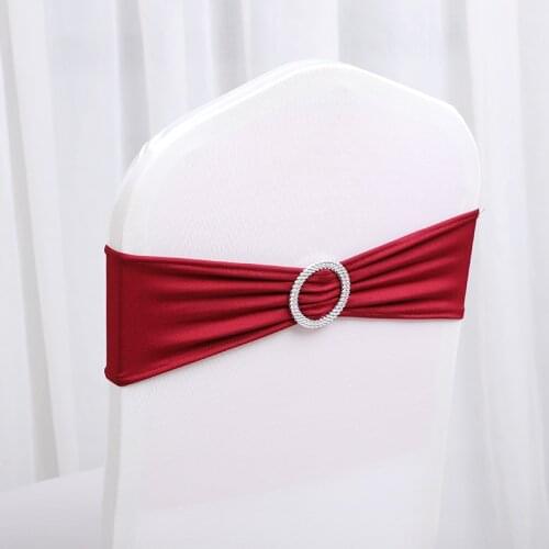 Red/Pink/White Elastic Polyester Chair Sash Chair Band with Buckle Wedding Banquet Event Chair Decoration